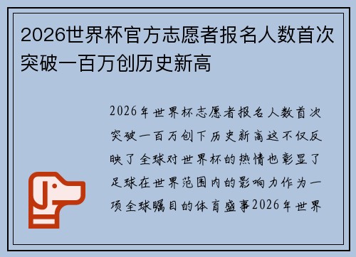 2026世界杯官方志愿者报名人数首次突破一百万创历史新高